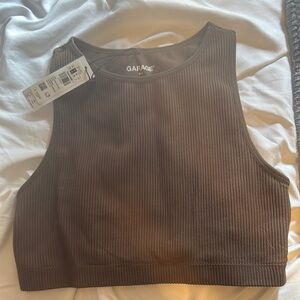 Garage Brown Ribbed Crop Tank Top